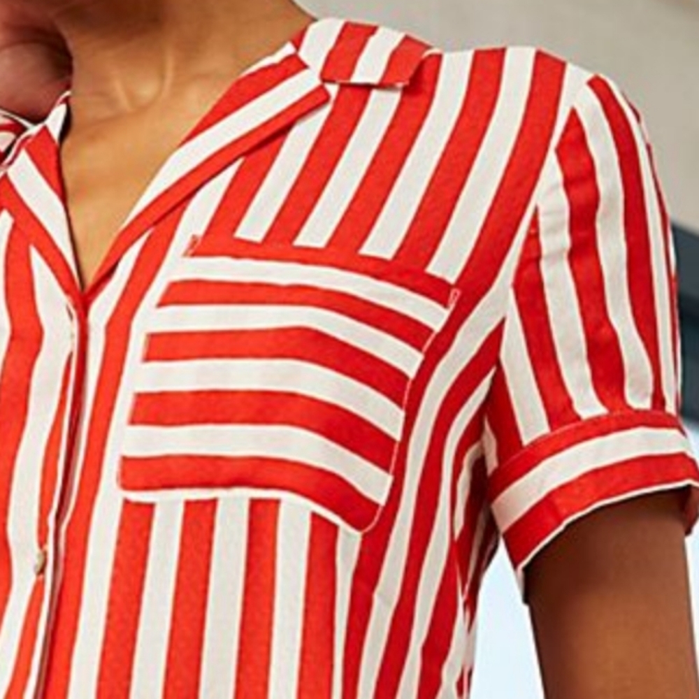 Free People Shiny Nights Pajama Set Wide Legs Red White Pinstripes Siz Small NWT - Picture 12 of 16